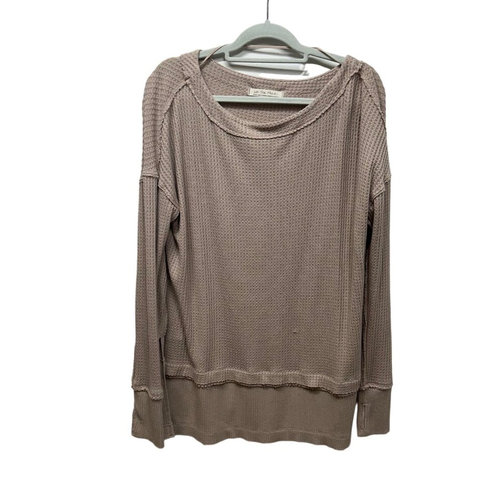 Free People Mauve Waffle-Knit Scoop Neck Sweater